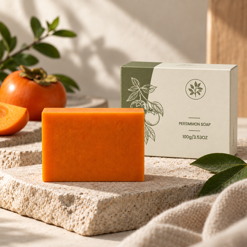 Appelsinlituð persimmon sápa frá Pure Nordive með persimmonávöxtum