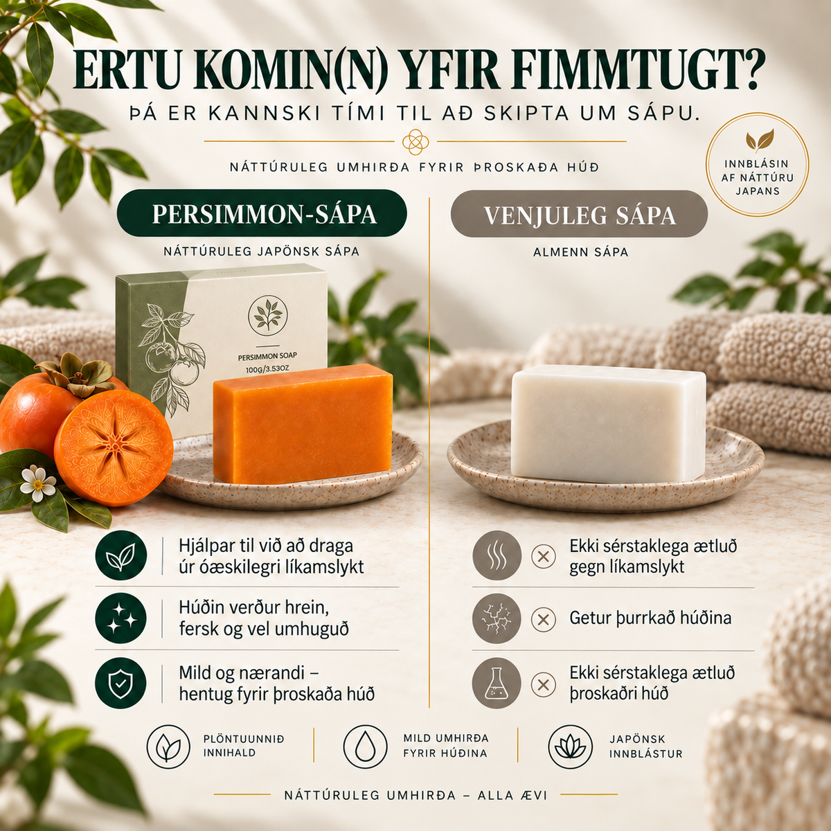 Persimmon sápa - Sérstök sápa fyrir breytta líkamslykt með aldrinum