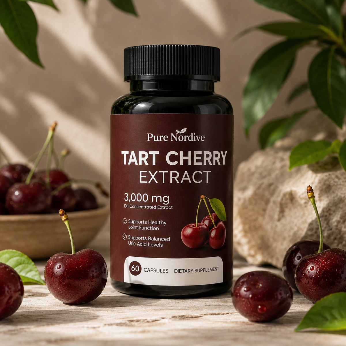 Pure Nordive Tart Cherry Extract með ferskum súrkirsuberjum